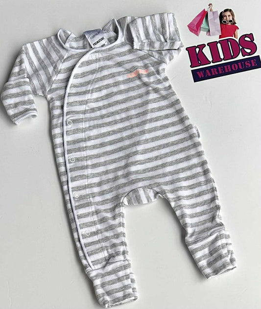 BONDS Cozysuit White, Grey Stripe Print Size 00000 (Prem)