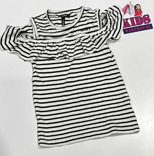 DKNY White & Black Striped Top With Flapped Sleeves Size 6