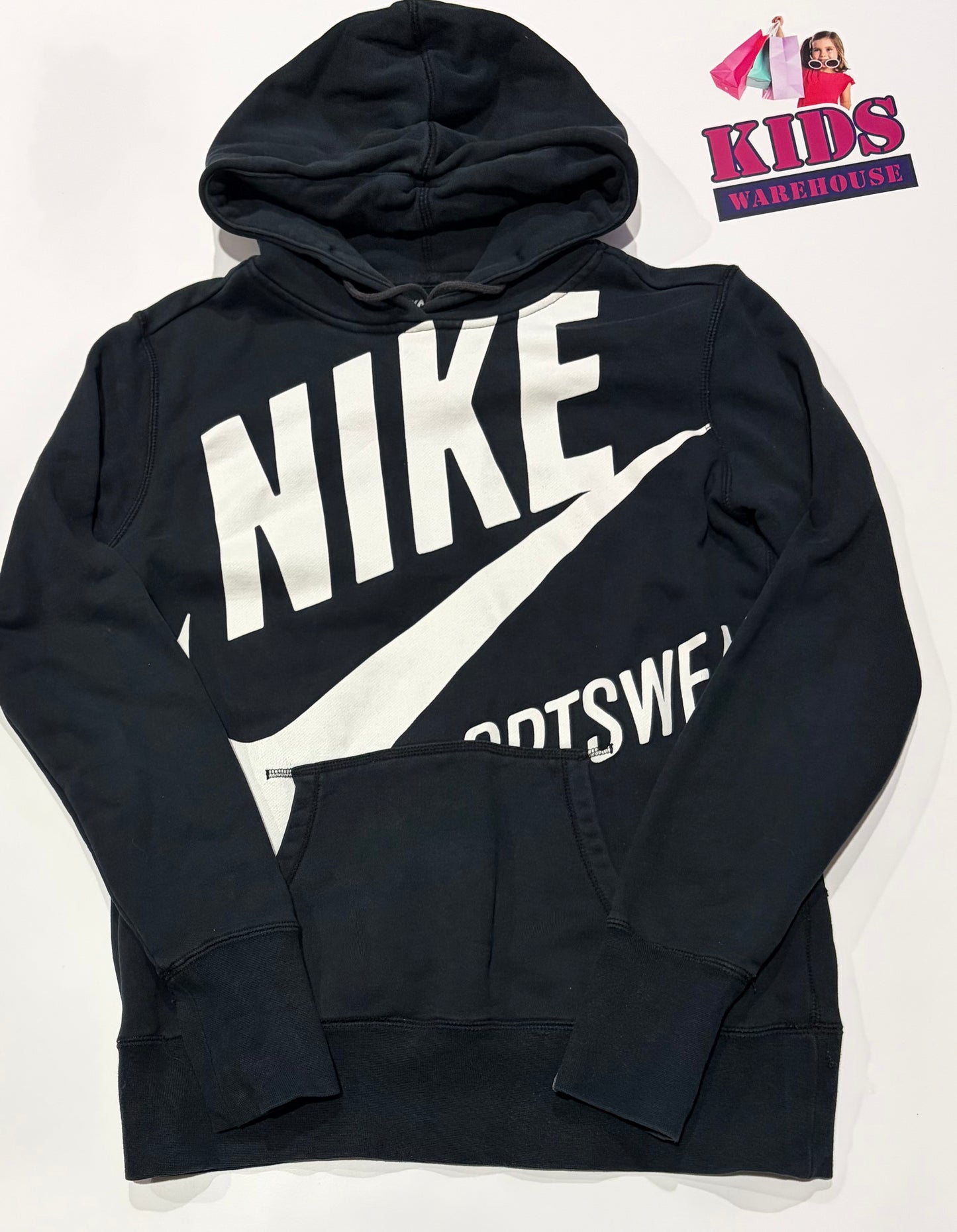 Nike Black, Logo Print Hoodie Size 16