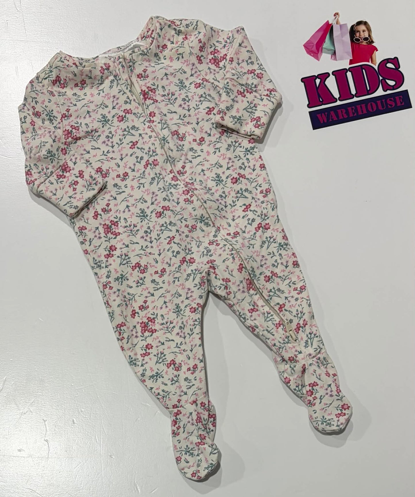Cotton On White Jumpsuit With Pink Flower Pattern Size 0000