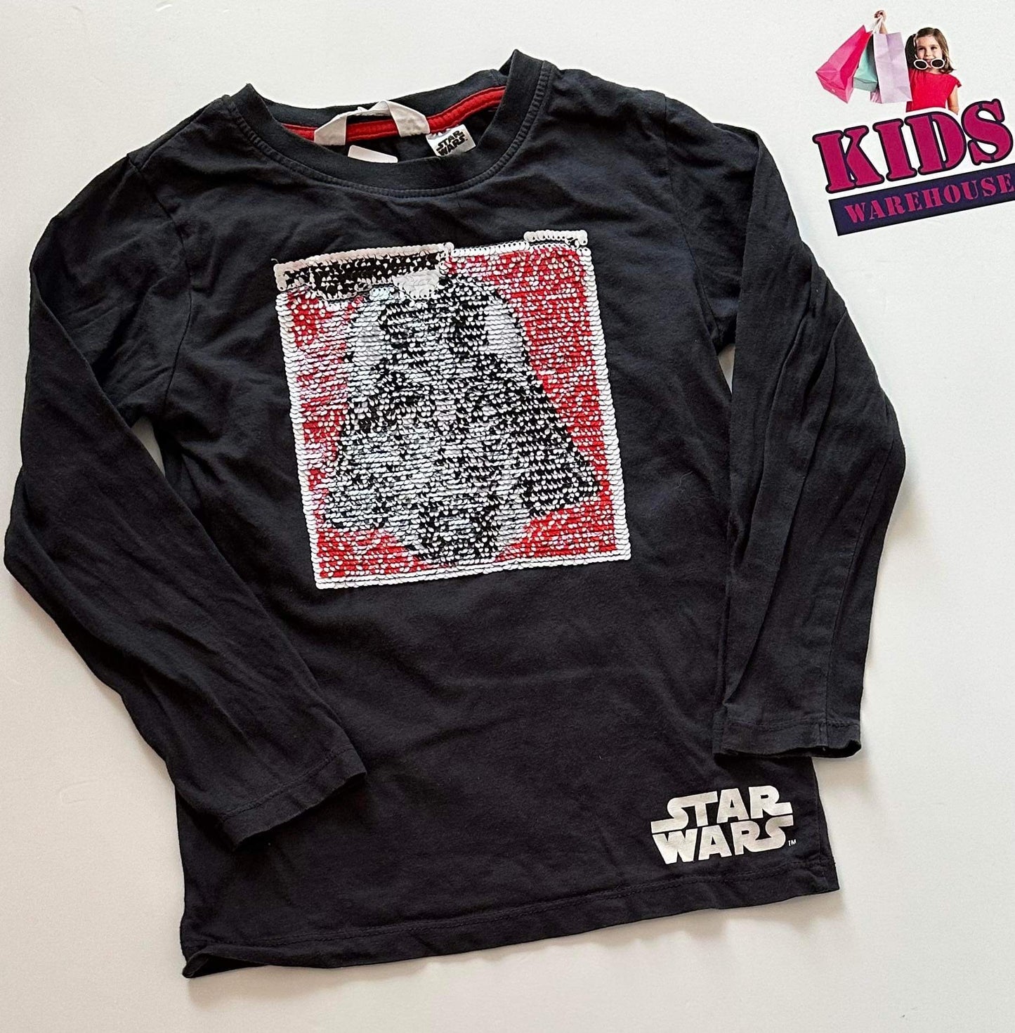 H&M Dark Grey Storm Trooper Sequin Flip Graphic Long-Sleeve Top Size 5