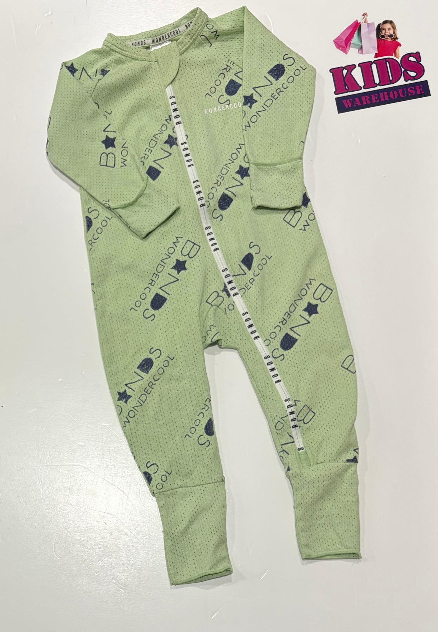 Bonds Wondercool Green, Logo Print Jumpsuit Size 0