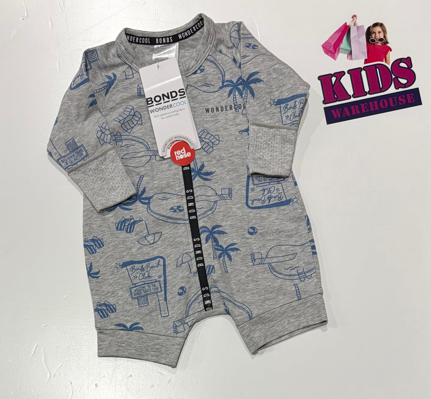Not Used Bonds Wondercool Grey, Blue Beach Print Jumpsuit Size 0000