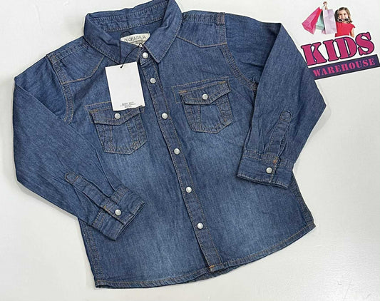 New Baby Boy Basic Blue Button Up Shirt Size 2