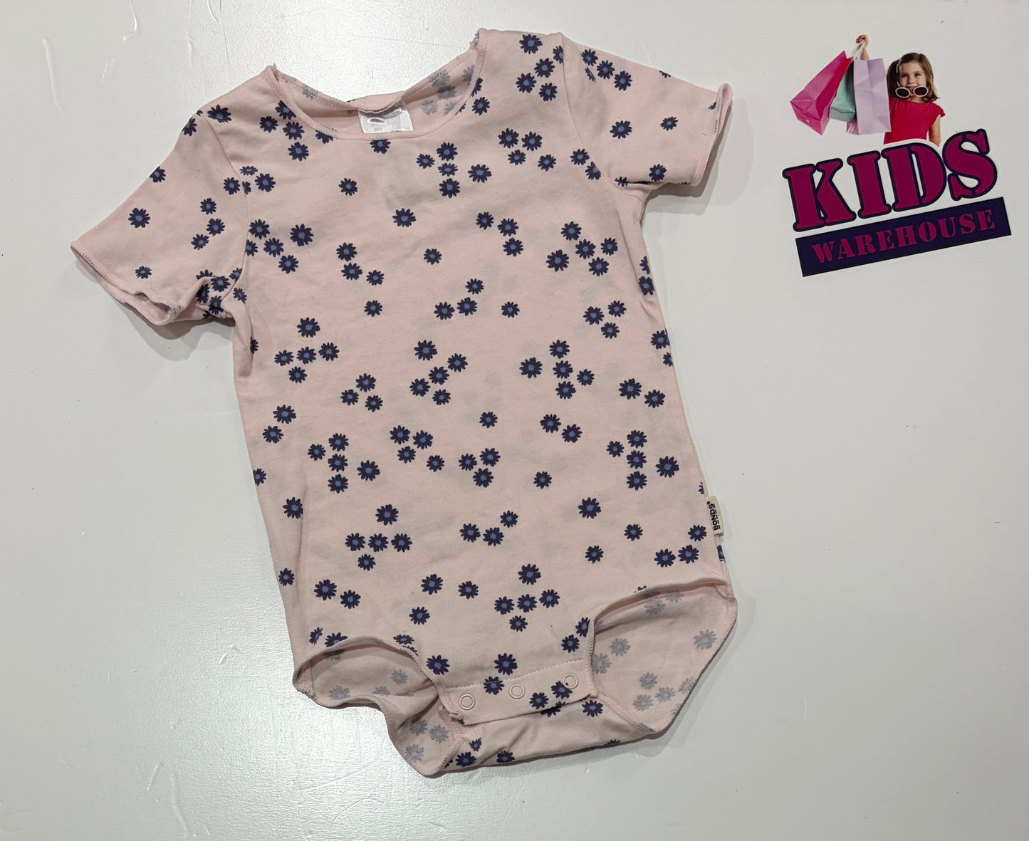 Bonds Pink, Blue Flower Print Bodysuit Size 0 (6-12 Months)