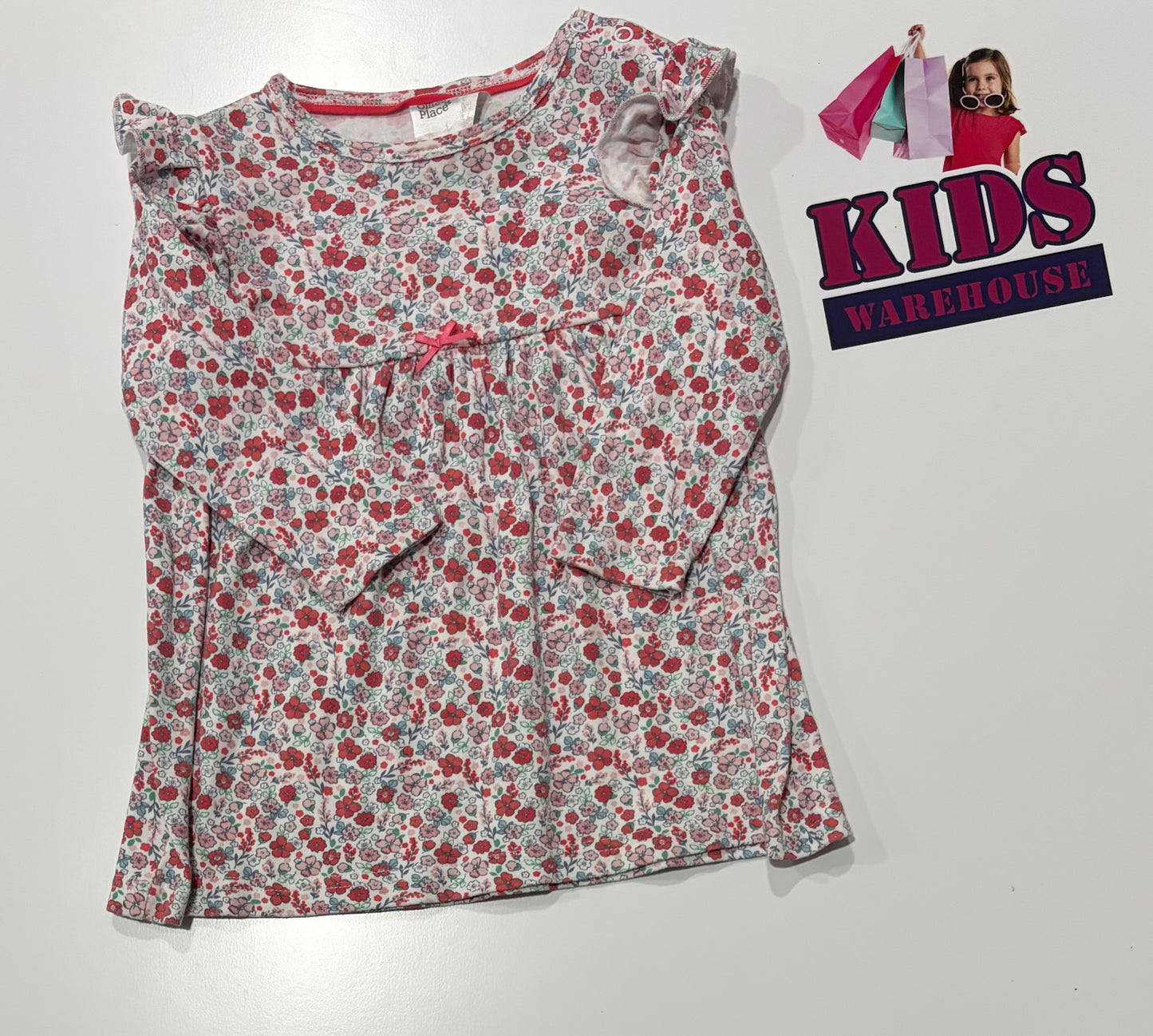 Ollie's Place White, Red, Pink Floral Print Dress Size 1