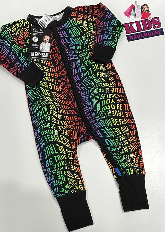 New Bonds Black Wondersuit With Rainbow “True Be Together” Pattern Size 00