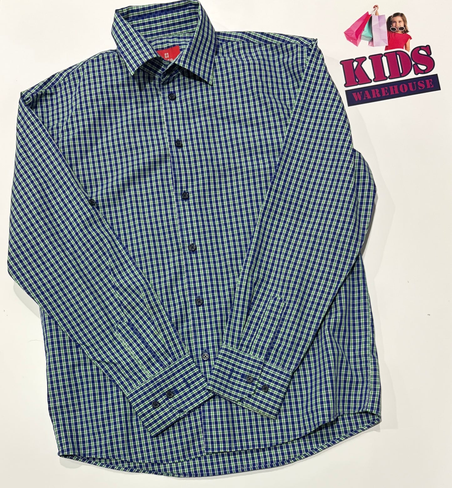 Fred Bracks Green, Blue Check Print Shirt Size 14