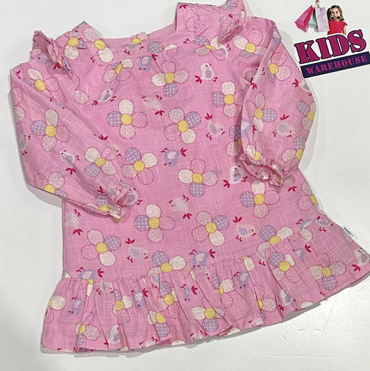 Sprout Pink Dress With Flower & Bird Pattern Size 2