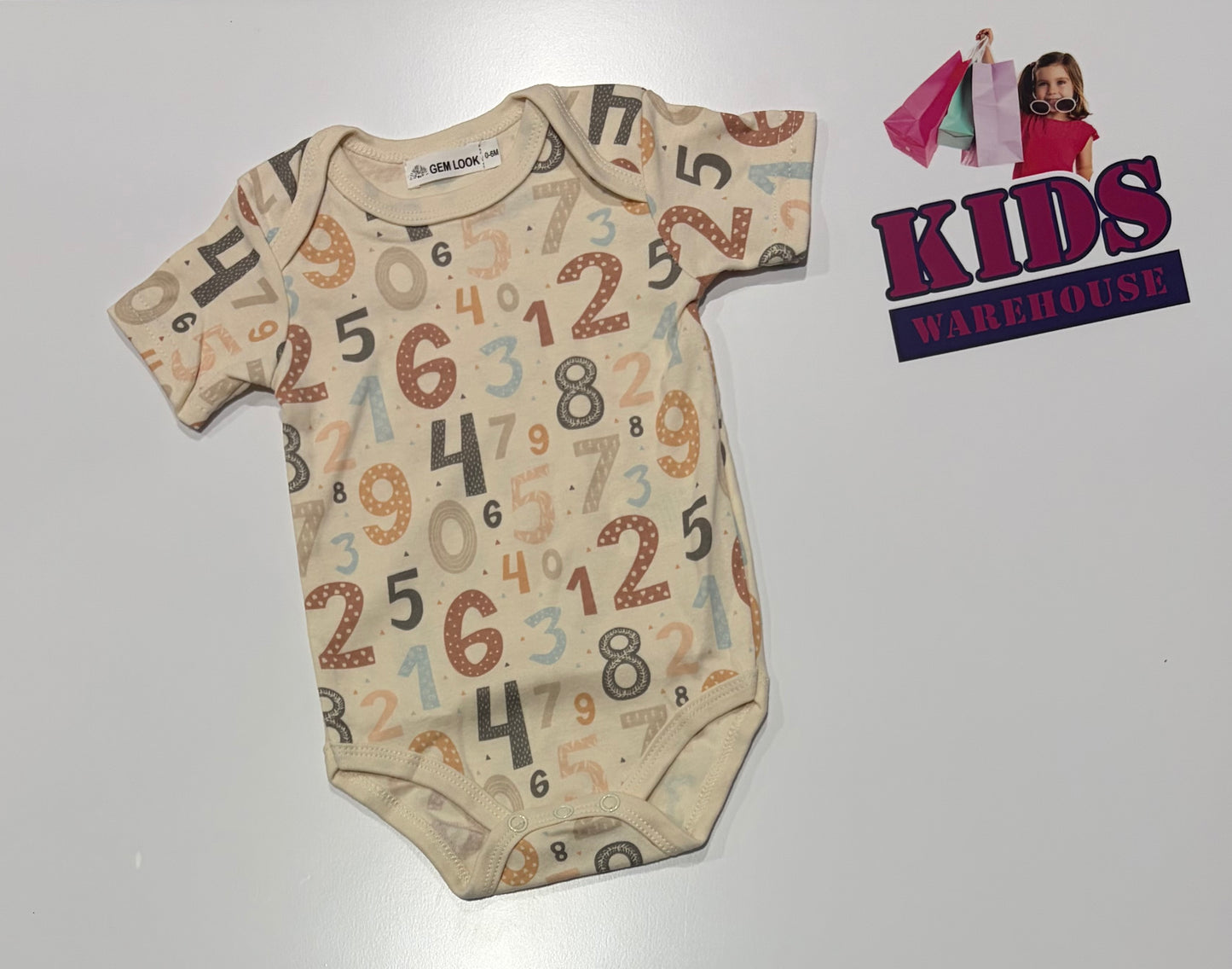 Gem Look Cream, Numbers Print Bodysuit Size 0000