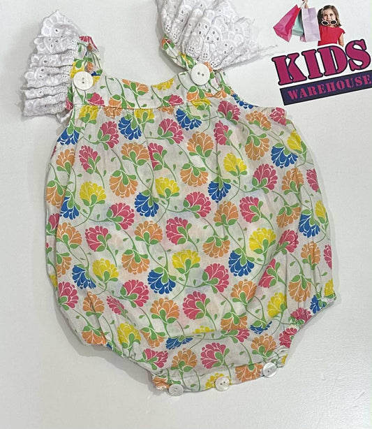 Hide & Seek White Bodysuit With Blue, Yellow & Pink Flower Pattern Size 0