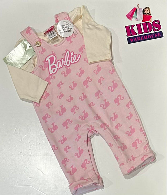 New Barbie Pink Overalls With White Top Size 00