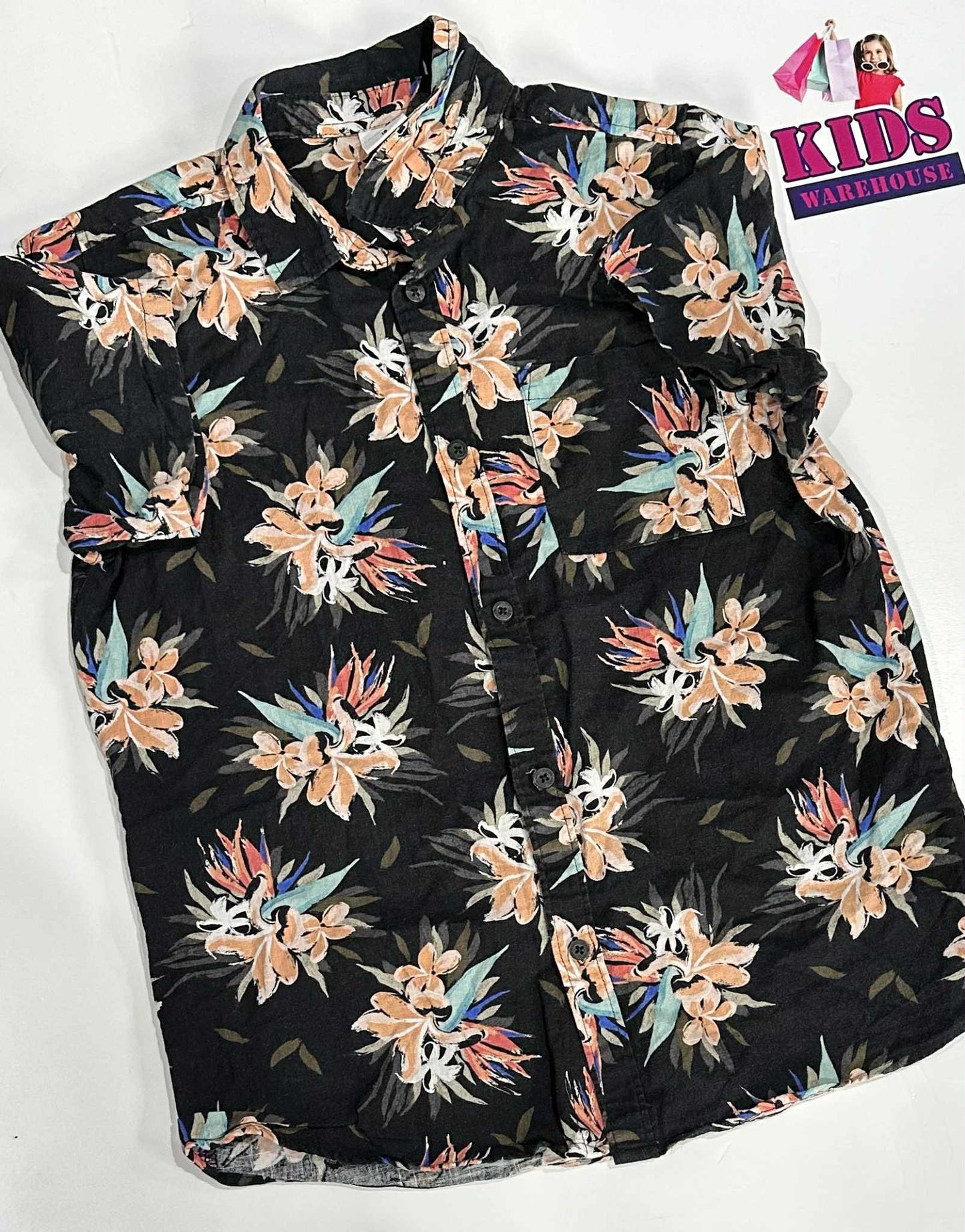 Piping Hot Black Top With Orange Flower Pattern Size 16