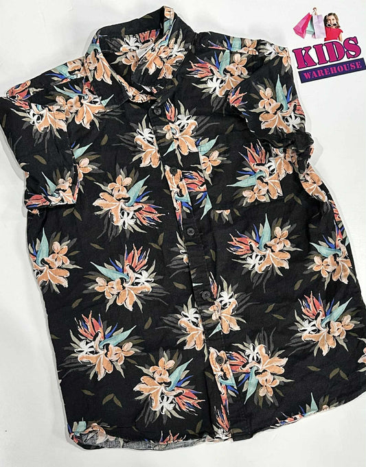 Piping Hot Black Top With Orange Flower Pattern Size 16