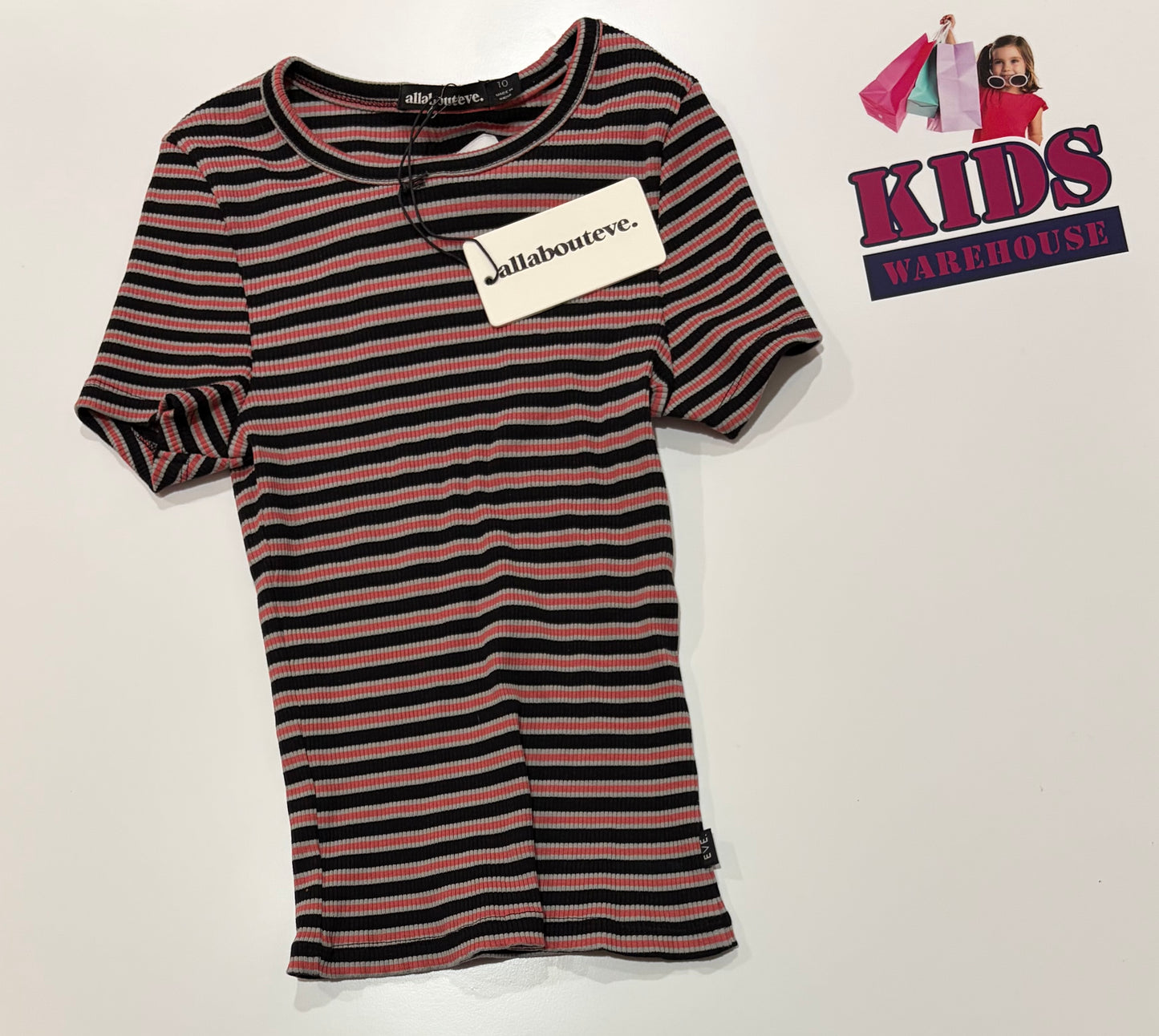 Not Used Allabouteve Black, White, Pink Stripe Stretch Top Size 10