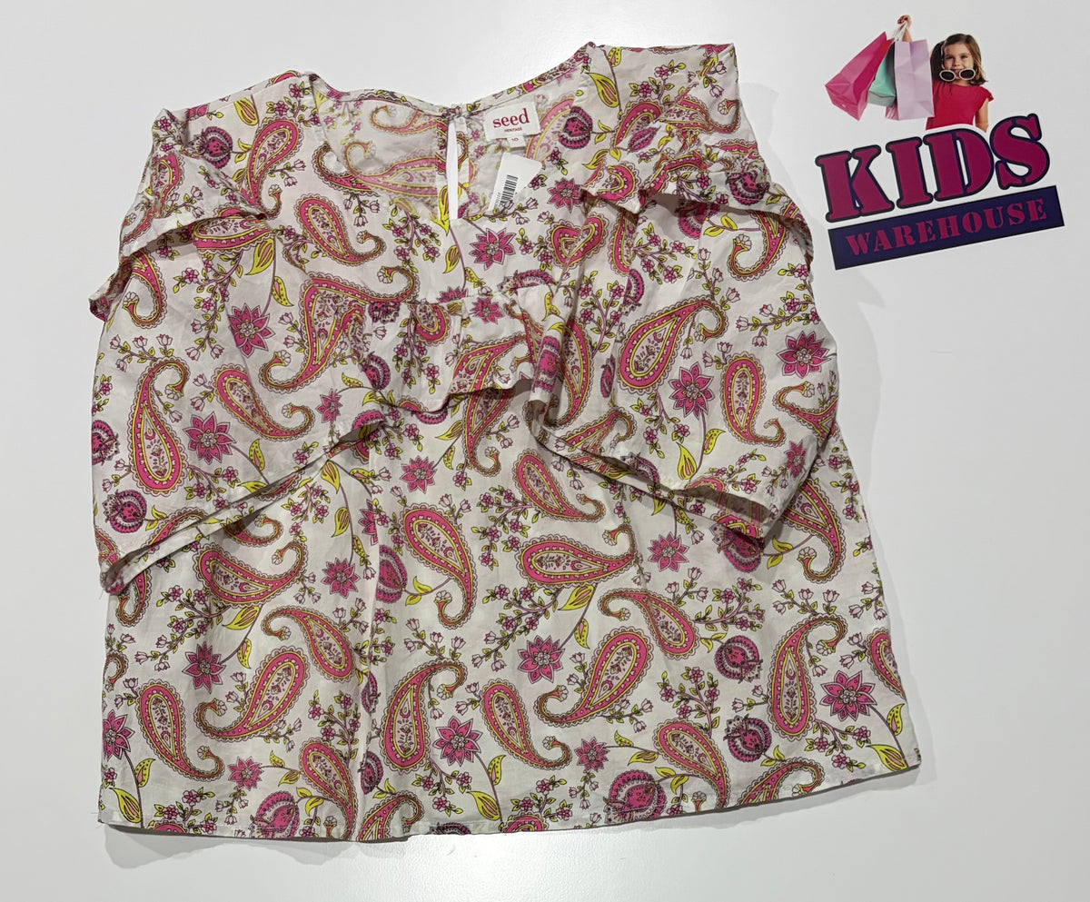 Seed Heritage White, Pink Pattern Print Top Size 10