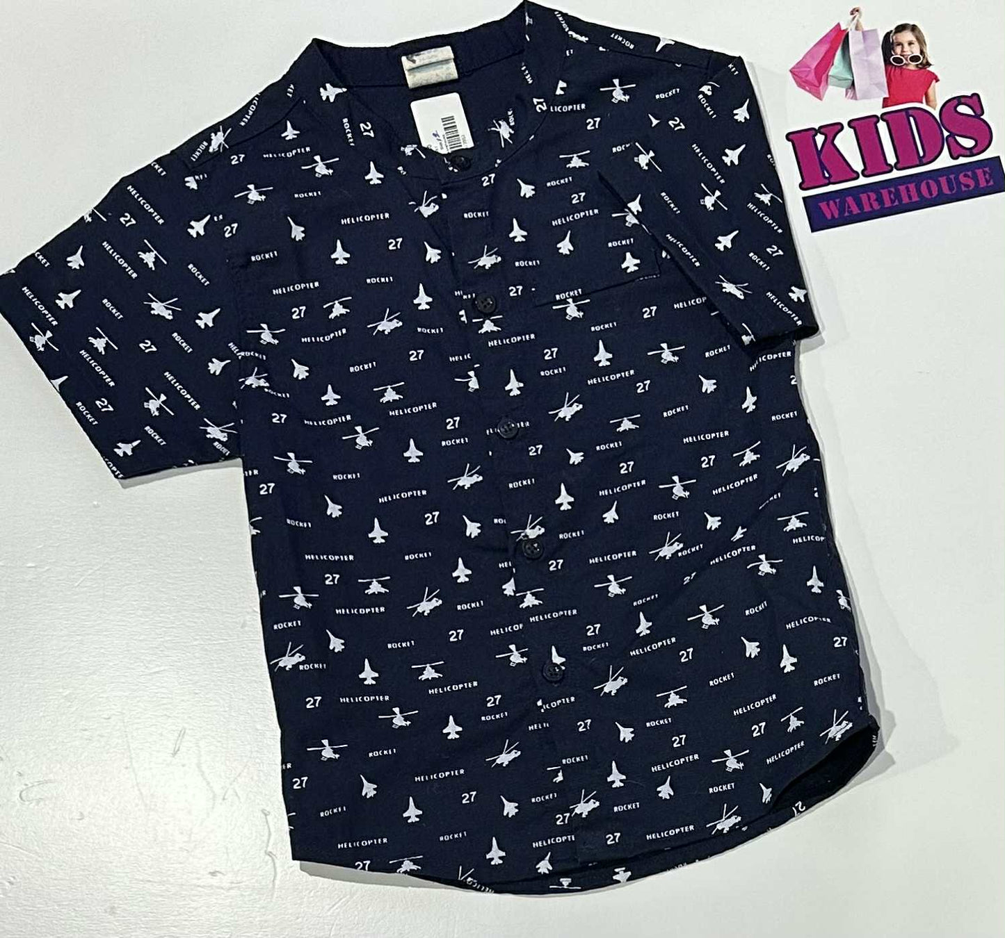 Navy Blue Top With Helicopter & Plane Pattern Size 2
