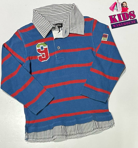Urban Blue & Red Long Sleeve Top With White Collar Size 5