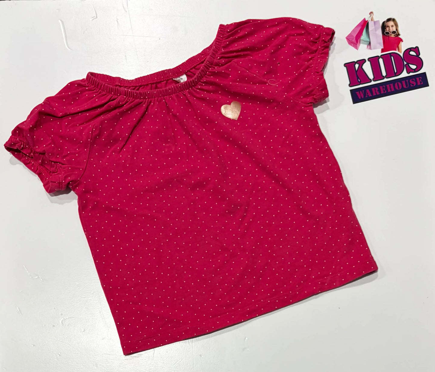 Pekkle Pink Top With White Dot Pattern Size 5