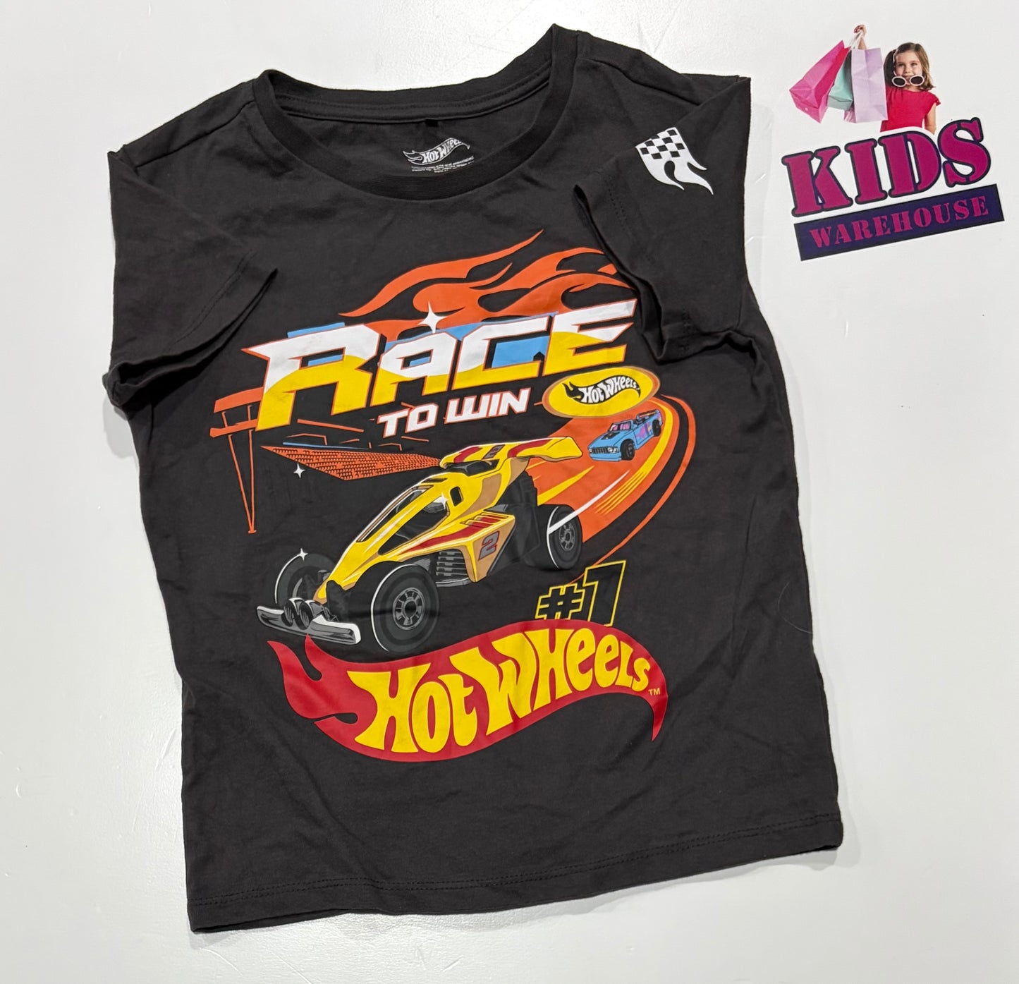 Hot Wheels Black, Race To Win Print Top Size 6