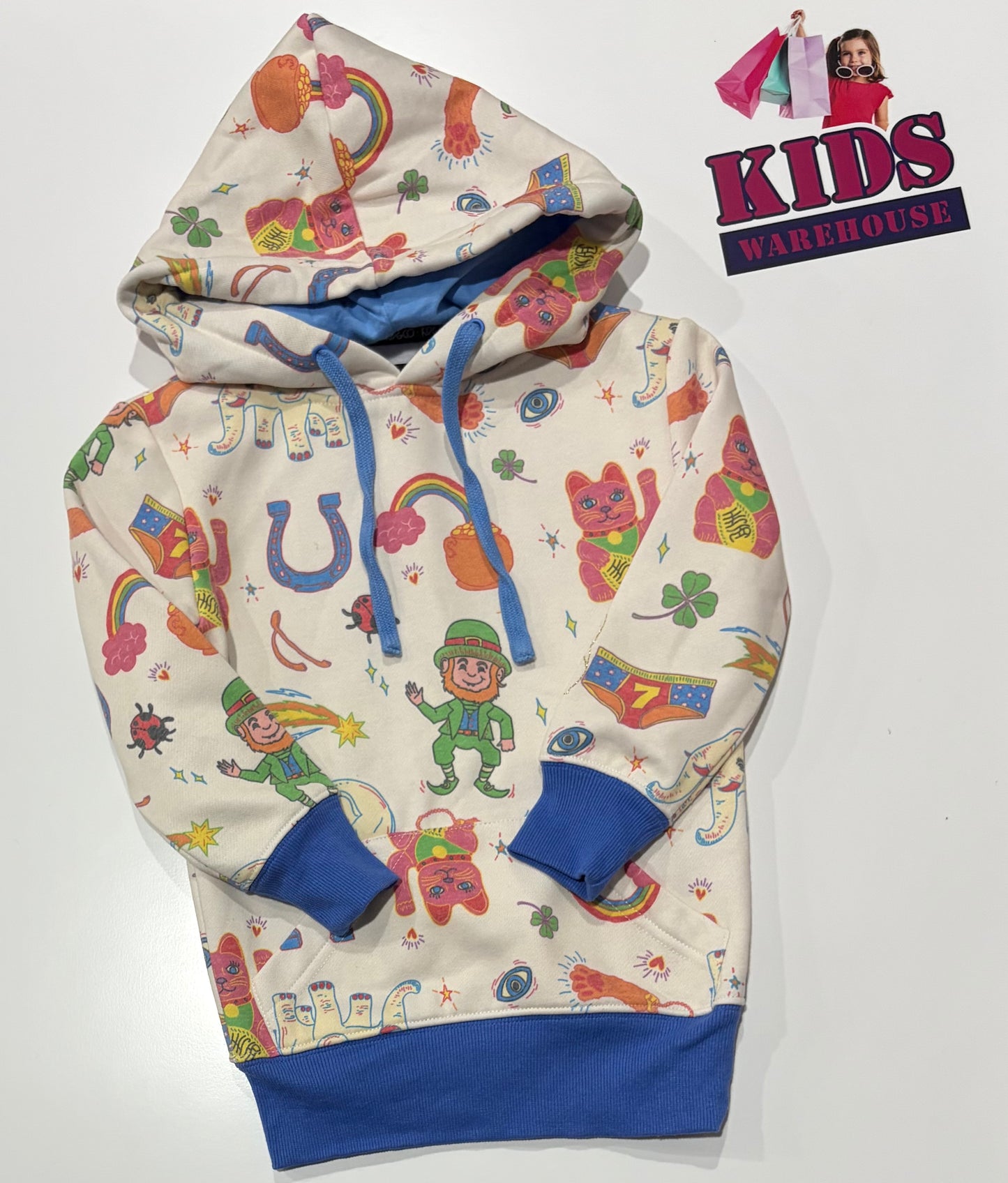 Kip & Co White, Blue Leprechaun Print Hoodie Size 5