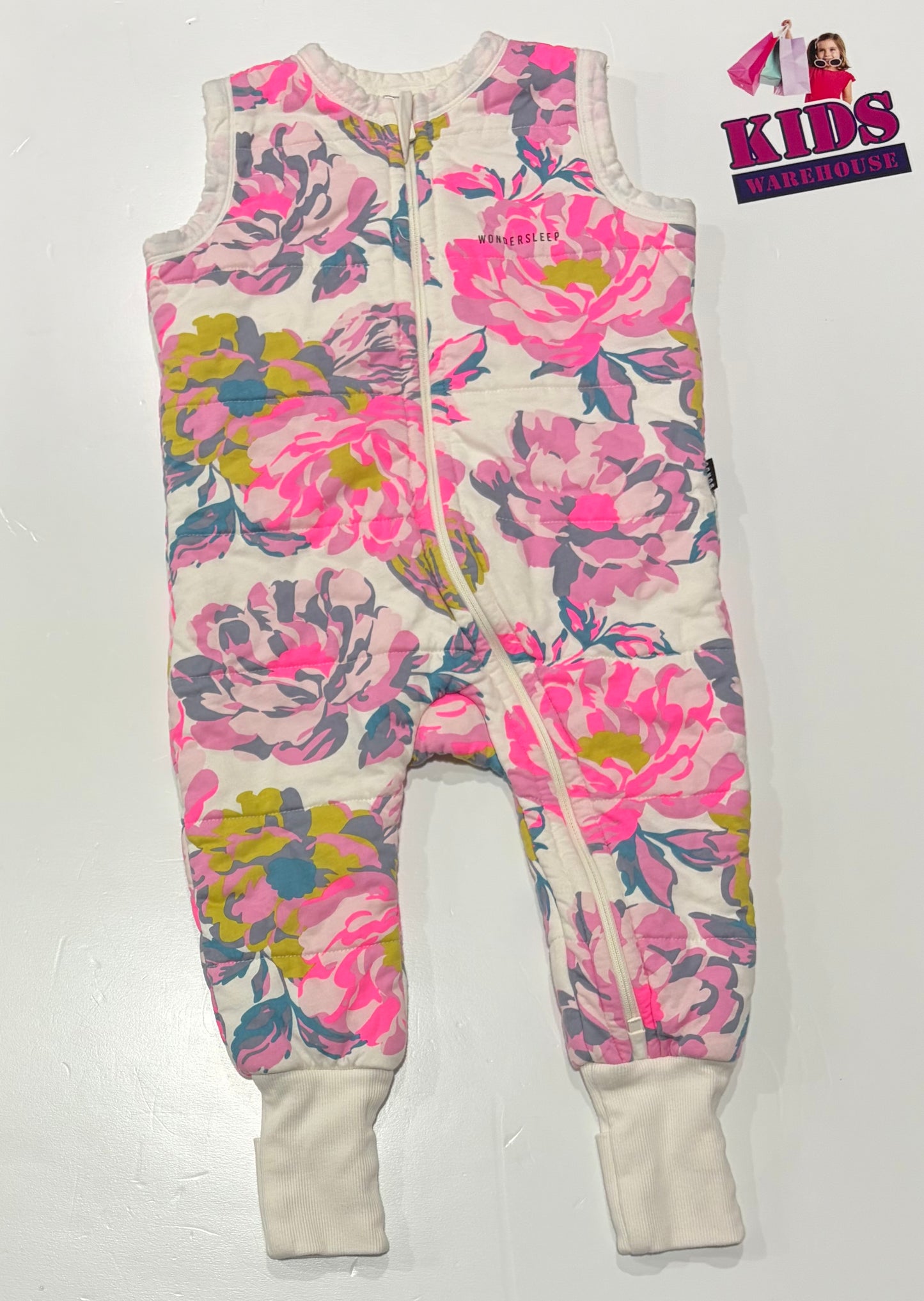 Bonds Wondersleep White, Floral Print Jumpsuit Size 1