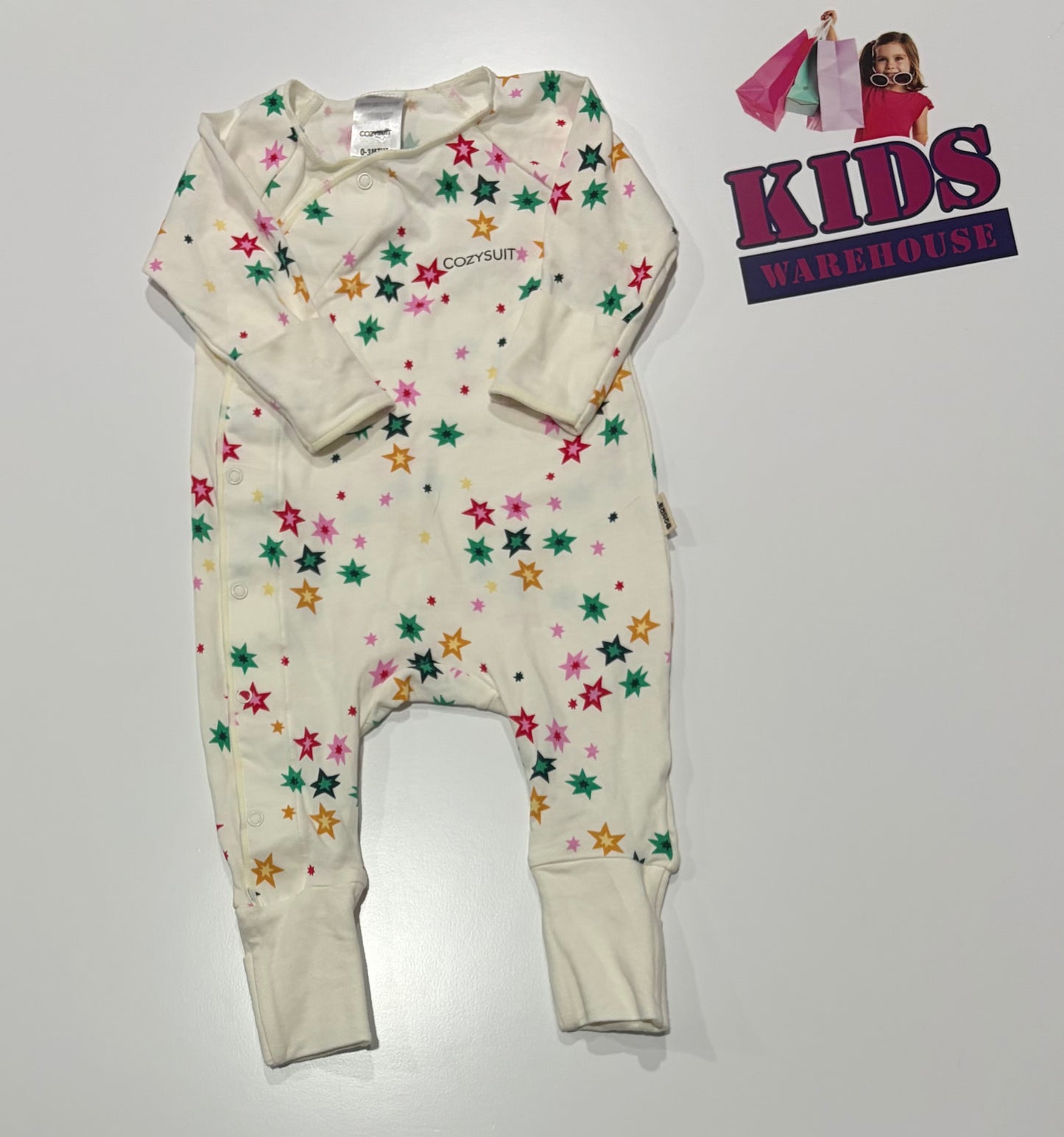 Bonds White, Green, Red Star Print Cozysuit Size 000