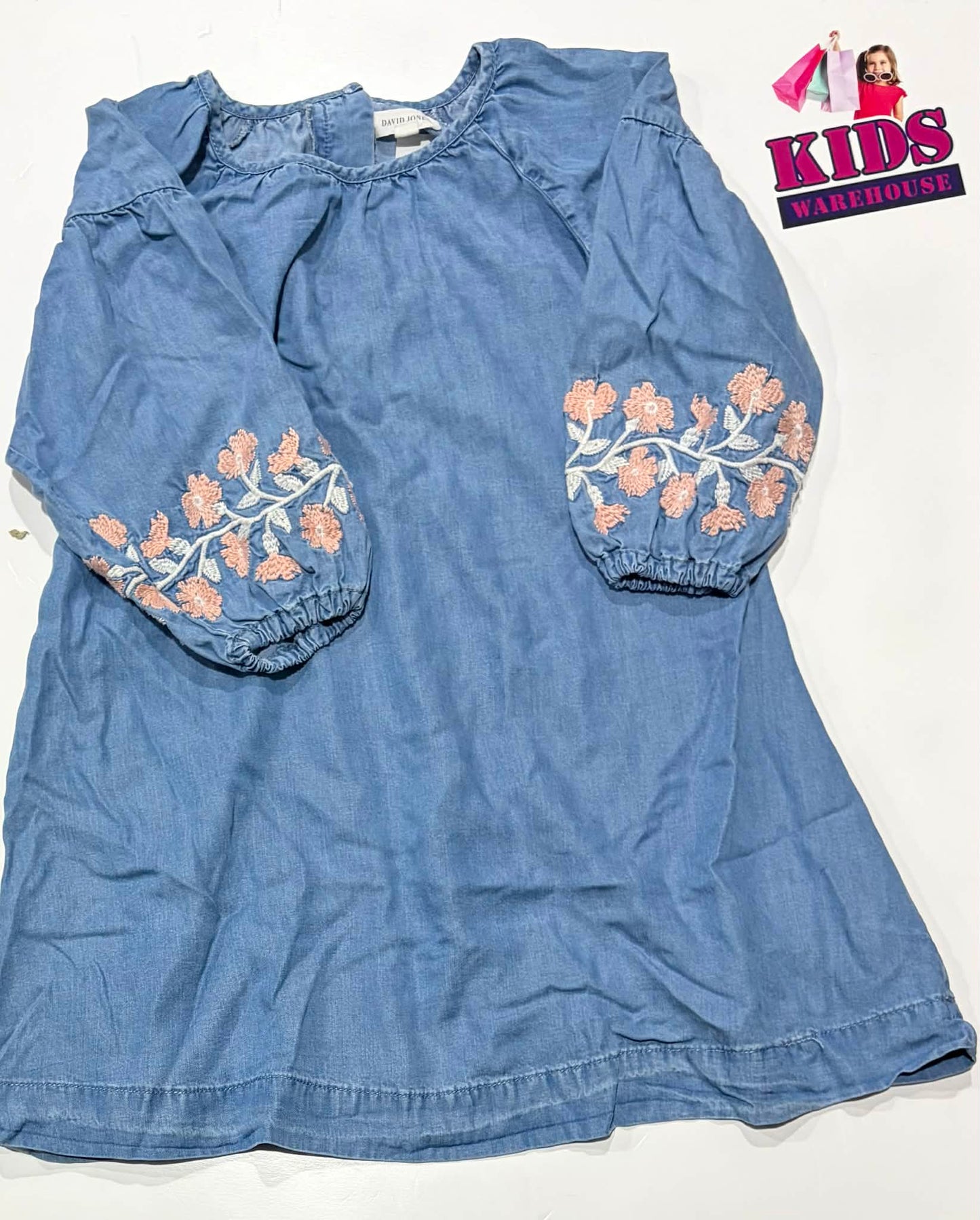 David Jones Blue Dress With Pink Flower Pattern Size 5