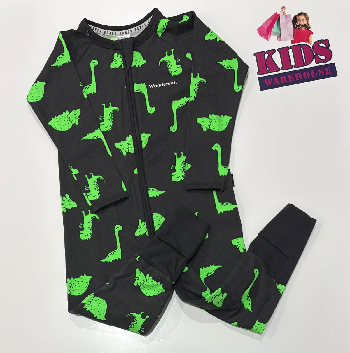 Not Used Bonds Black, Green Dinosaur Print Wondersuit Size 2