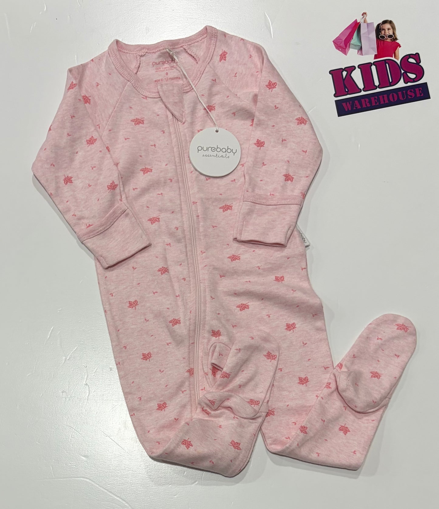 Purebaby Pink, Leaf Print Jumpsuit Size 0