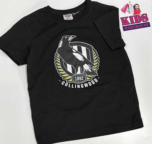 AFL Black Collingwood Top With Collingwood Logo Size 8-10