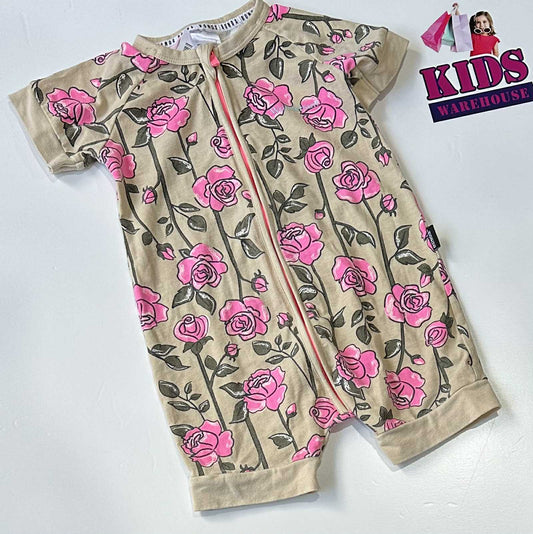 Bonds Tan Wondersuit With Pink Flower Pattern Size 1