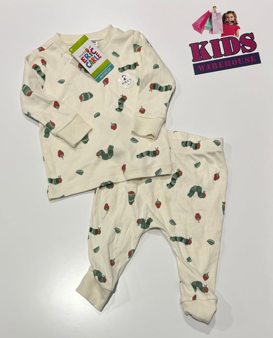 Not Used Eric Carle White, The Very Hungry Caterpillar Print 2 Piece Pyjama Set Size 0