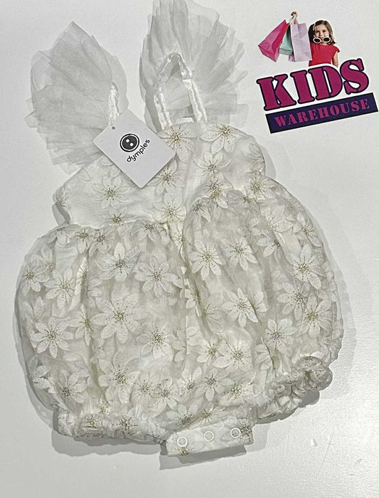 New Dymples White Bodysuit With Flower Pattern Size 000