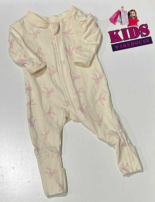 Premmie Anko White Jumpsuit With Pink Bow Tie Pattern Size 00000