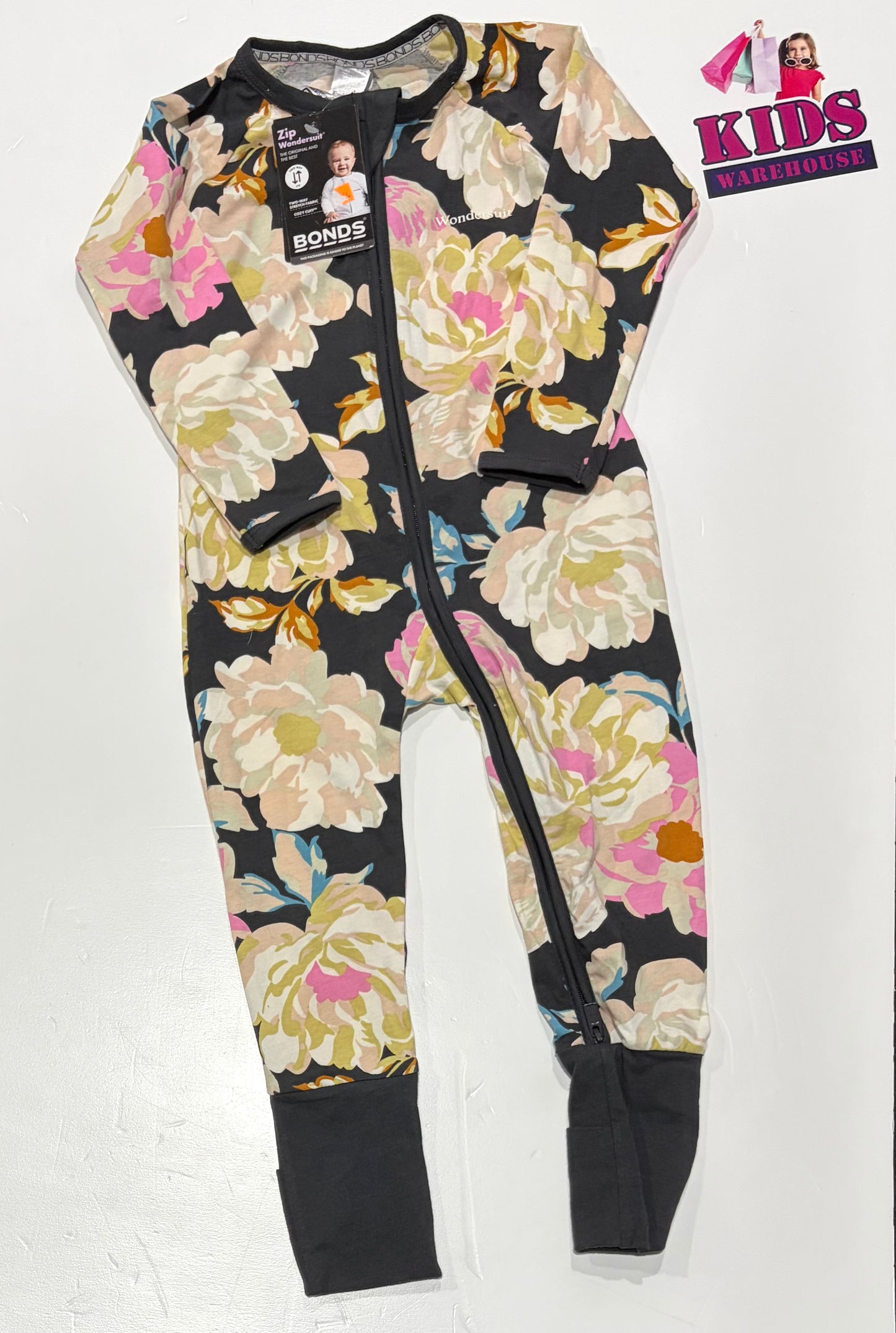 Not Used Bonds Wondersuit Black, Floral Print Jumpsuit Size 2