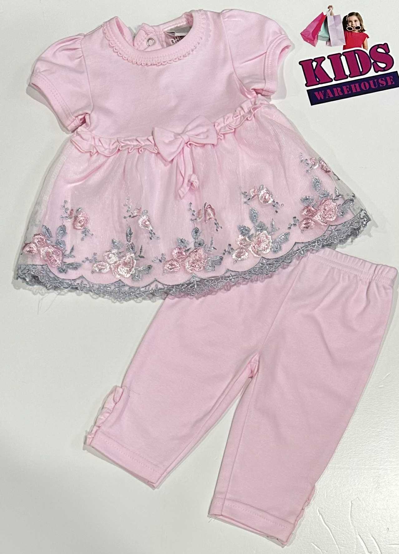 Cotton Baby Pink 2 Piece Set With Flower Pattern Size 00