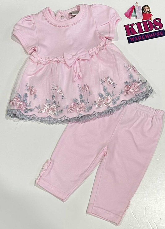 Cotton Baby Pink 2 Piece Set With Flower Pattern Size 00