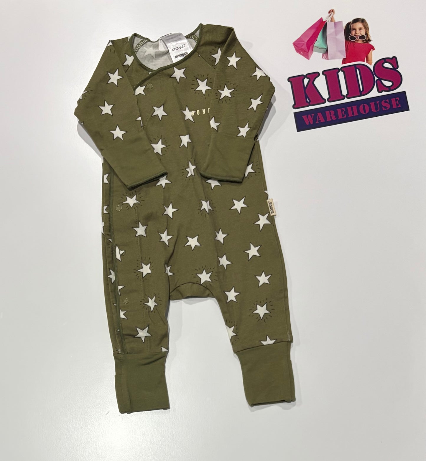 Bonds Grey, White Star Print Cozysuit Size 0000