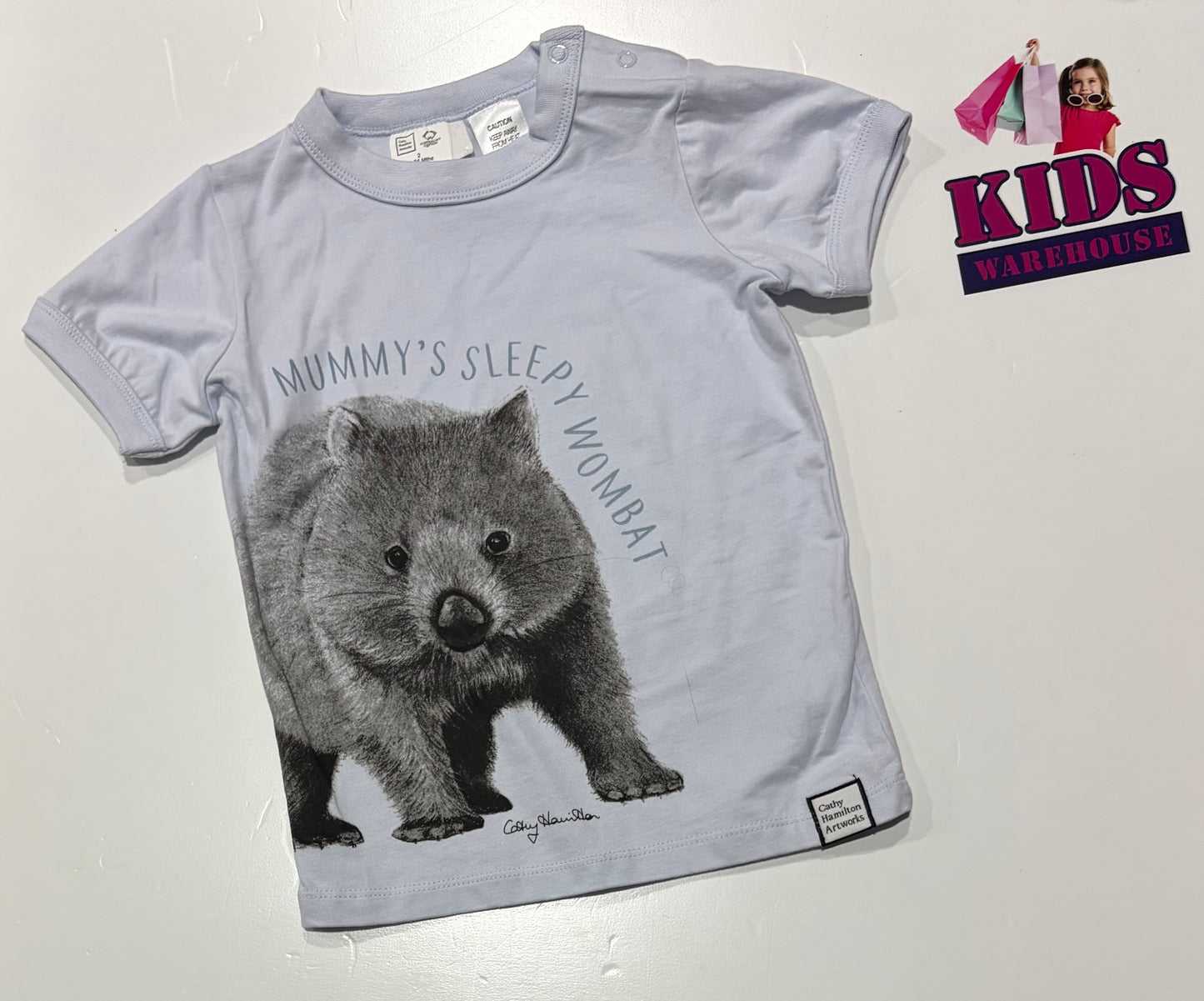 Light Blue, Mummy's Sleepy Wombat Print 2 Piece Pyjama Set Size 2