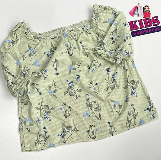 H&M Green Top With Flower Pattern Size 11
