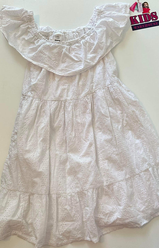 White Lace Floral Pattern Ruffle Dress Size 14