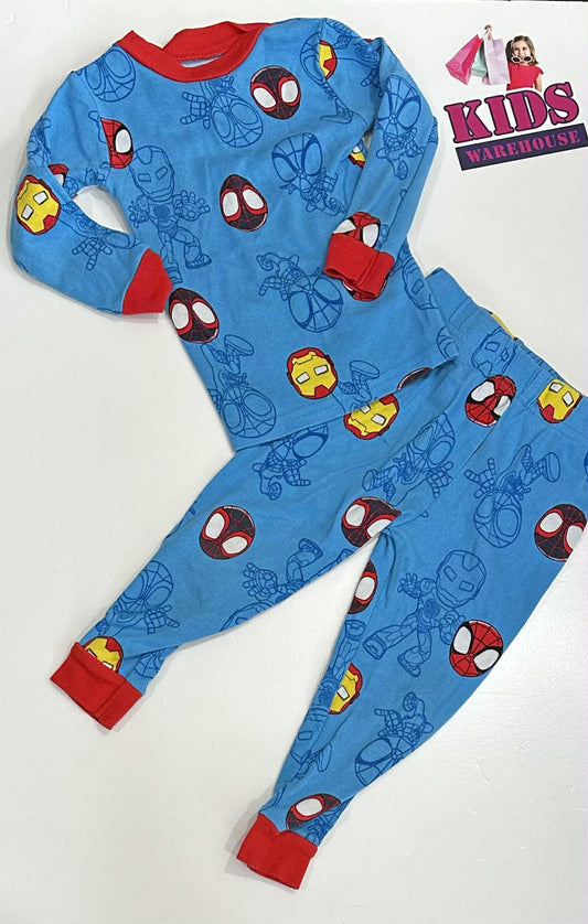 Marvel 2 Piece Blue PJ Set With Ironman & SpiderMan Pattern Size 2