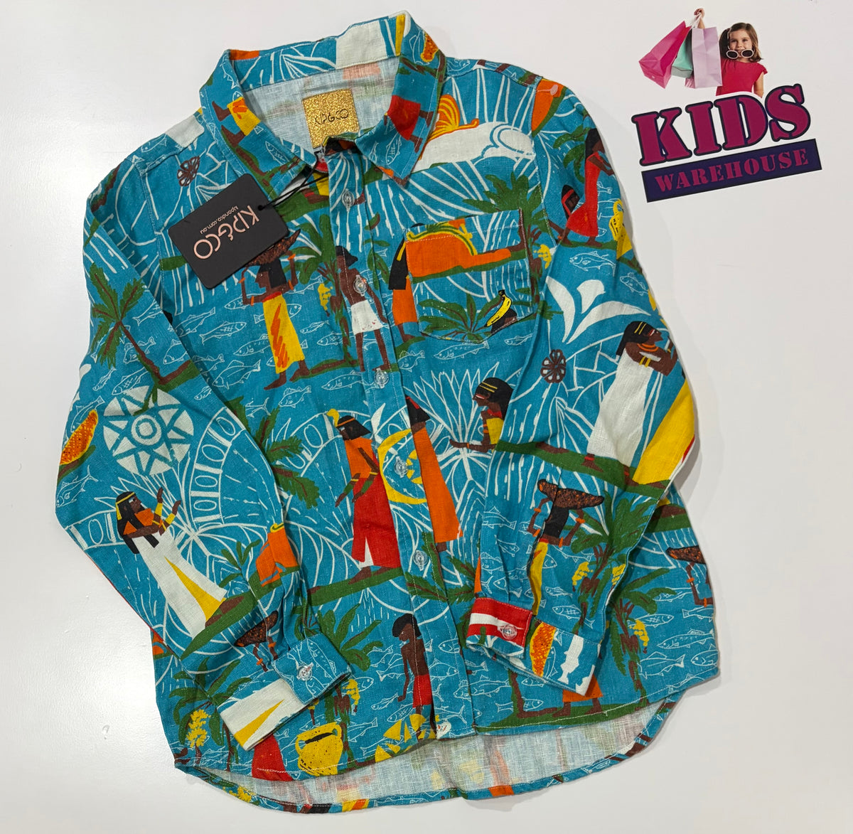 Not Used KP&CO Blue, Egyptian Print Top Size 9