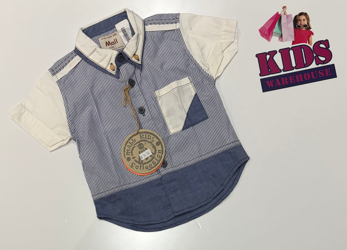 Not Used Mall Blue Stripe Top Size 1