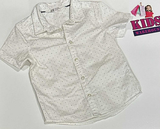 H&M White Top With Blue Dotted Pattern Size 3