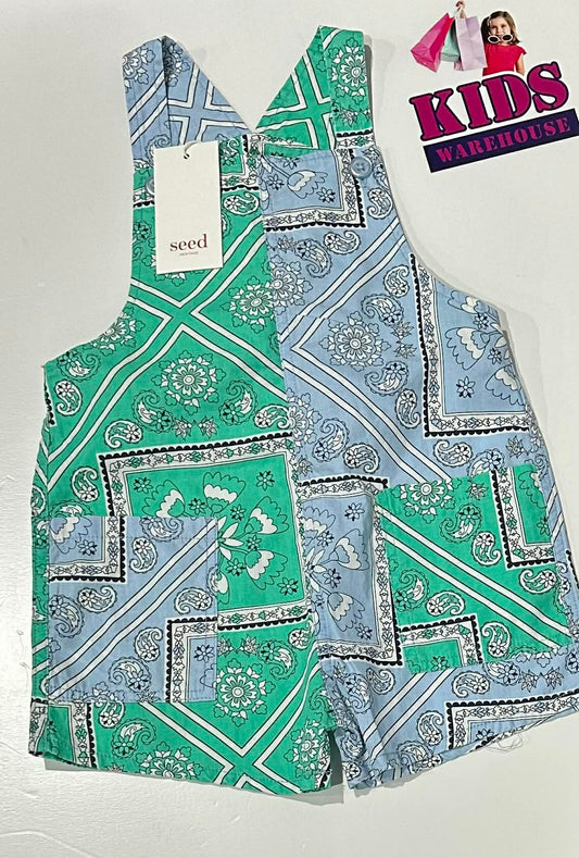 New Seed Heritage Green & Blue Overalls With Flower Pattern Size 2 (RRP $54.95)