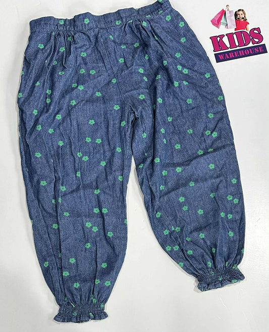 Rhubarb Blue Pants With Green Flower Pattern Size 7-8