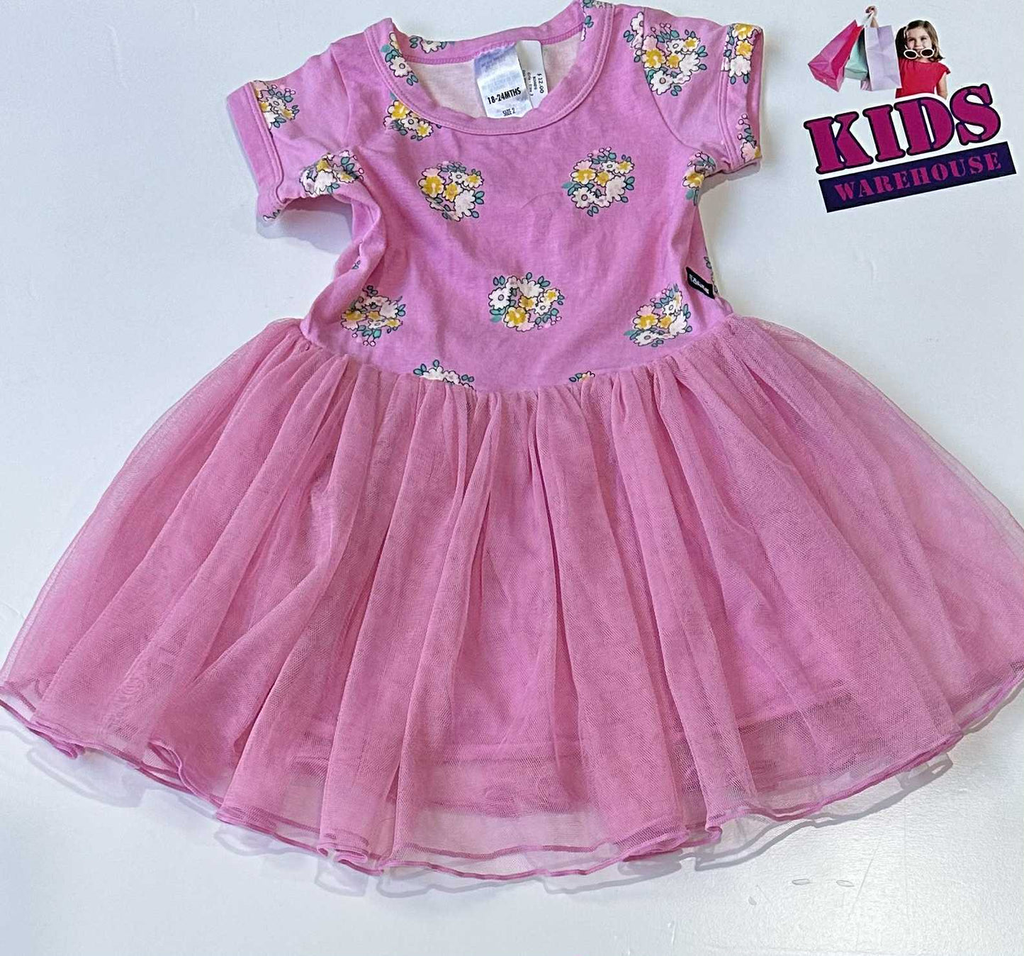 Bonds Pink Tutu Dress With Flower Pattern Size 2