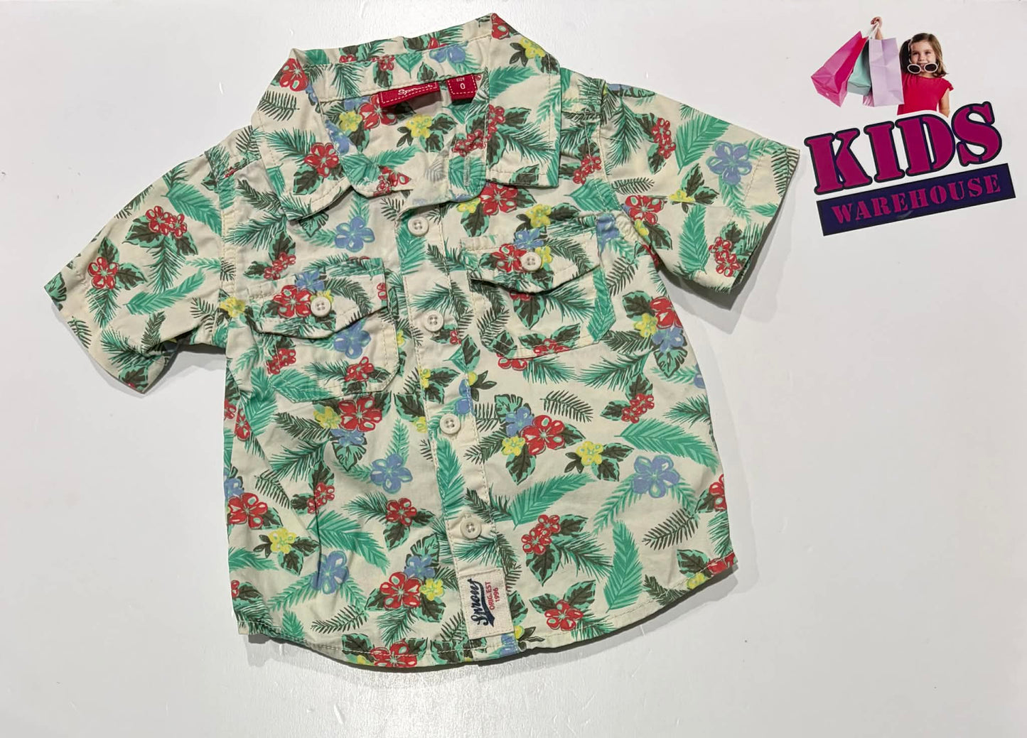 Sprout White & Green Top With Flower Pattern Size 0